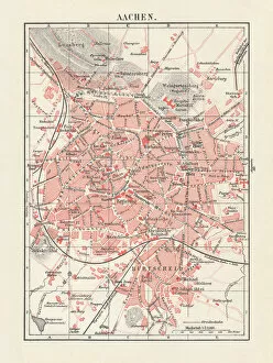 Topographic Map Collection: City map of Aachen, Germany, lithograph, published in 1897