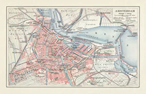Netherlands Canvas Print Collection: City map of Amsterdam, Netherlands, lithograph, published in 1897