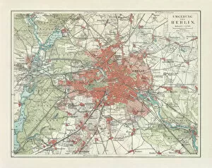 Map Collection: City map of Berlin and surrounding, Germany, lithograph, published 1897