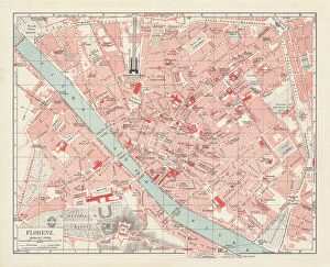 Related Images Pillow Collection: City map of Florence, Italy, lithograph, published in 1897