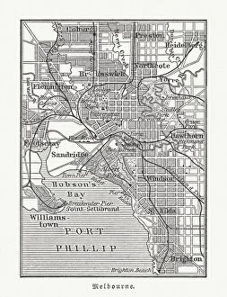Maps Collection: City map of Melbourne, Australia, wood engraving, published in 1897