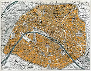 France Metal Print Collection: City map of Paris
