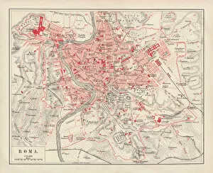 Street art Poster Print Collection: City map of Rome, lithograph, published in 1878