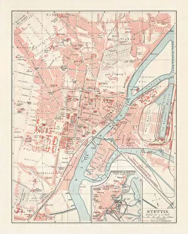 Szczecin Collection: City map of Stettin, Germany (today Szczecin, Poland), lithograph, 1897