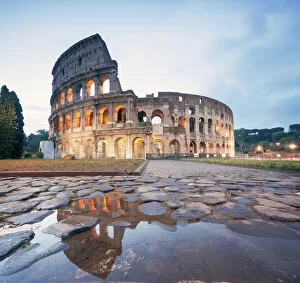 Pavement Collection: Colosseum reflected at sunrise, Rome, Italy