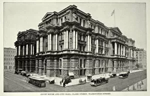 Architecture Jigsaw Puzzle Collection: Court House and City Hall, Clark Street amd Washington Street, Chicago, 19th Century