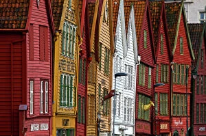 Bryggen Antique Framed Print Collection: Crooked houses in Bergen, Norway