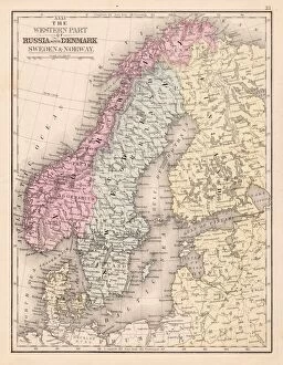 Norway Premium Framed Print Collection: Denmark Sweden Norway map 1867
