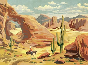 Landscape painting Photographic Print Collection: Desert Landscape With Cowboy