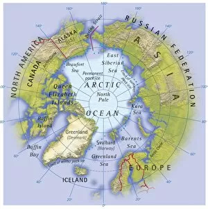 Iceland Canvas Print Collection: Digital illustration of map showing position of Arctic Ocean and surrounding continents