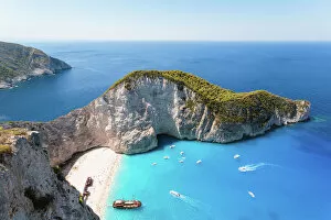 Navagio Collection: Elevated view of famous shipwreck beach. Zakynthos, Greek Islands, Greece