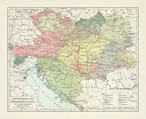 Map Poster Print Collection: Ethnological map of the Austro-Hungarian Empire, lithograph, published in 1897