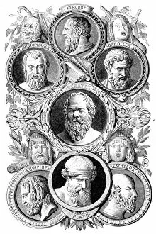 Black and white artwork Poster Print Collection: Famous Greek poets and philosophers
