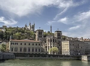 Historic Site of Lyons Tote Bag Collection: Fourviere Basilica from Saone river - Lyon