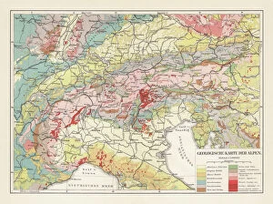 Geological Map Mouse Mat Collection: Geological map of the European Alps, lithograph, published in 1897