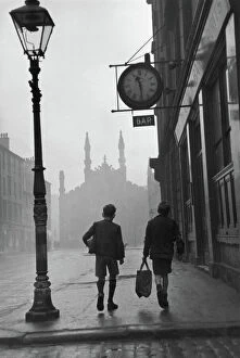 Modern art pieces Pillow Collection: Gorbals area of Glasgow; Two young boys walking along a street in 1948