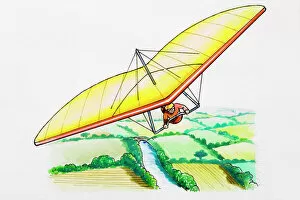 Landscape art Collection: Hang glider above rural landscape