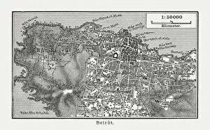 Topographic Map Collection: Historic city map of Beirut, Lebanon, wood engraving, published 1897
