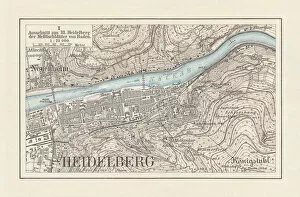 Lithograph Collection: Historical city map of Heidelberg, Baden-WAOErttemberg, Germany, lithograph, published 1897