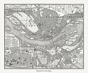 Latvia Mouse Mat Collection: Historical city map of Riga, Latvia, wood engraving, published 1897