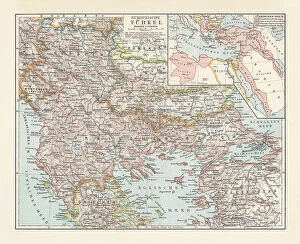 Montenegro Pillow Collection: Historical map of the Ottoman Empire (Turkey), European part, 1897