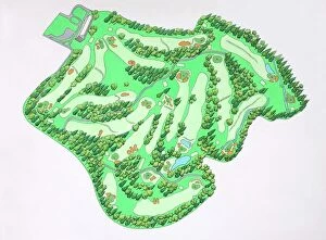 Related Images Pillow Collection: Illustrated map of Augusta National Golf Course, Augusta, Georgia, USA