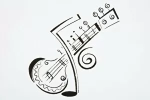 Black and white artwork Mouse Mat Collection: Illustration, sitar and musical note