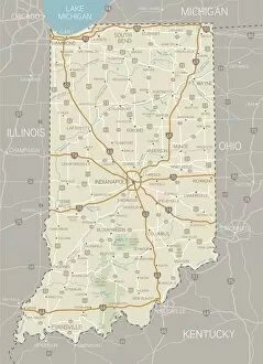 Masterful detailing in art Fine Art Print Collection: Indiana Map