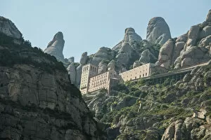 Castles Pillow Collection: The jagged mountains in Catalonia with Cable Car (Aeri de Montserrat), Spain