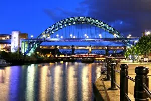 Illuminated Collection: Late evening at the bridges over the River Tyne, Newcastle upon Tyne, England