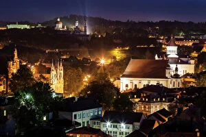 Related Images Framed Print Collection: Lithuania, Vilnius, Illuminated cityscape