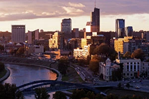 Related Images Collection: Lithuania, Vilnius, Riverside cityscape with skyscrapers