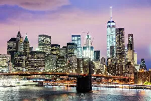 Manhattan Bridge Premium Framed Print Collection: Lower Manhattan skyline, New York, USA