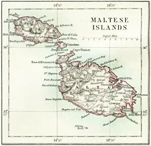 Malta Premium Framed Print Collection: Maltese islands map 1883