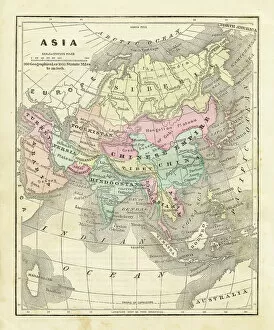 Textures and patterns in modern artworks. Fine Art Print Collection: Map of Asia 1856