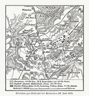 Belgium Poster Print Collection: Map of the Battle of Waterloo, Belgium, 18 June 1815