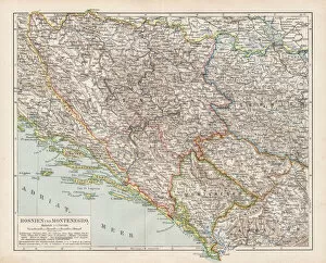 Bosnia and Herzegovina Metal Print Collection: Map of Bosnia and Montenegro 1900