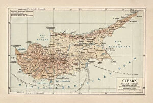 Asia Metal Print Collection: Map of Cyprus, published in 1880