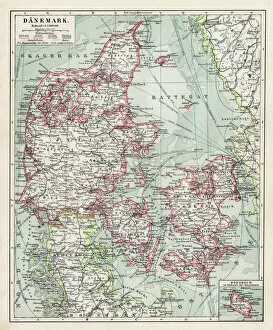Denmark Pillow Collection: Map of Denmark 1900