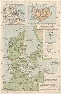 Oresund Region Collection: Map of Denmark and Iceland, lithograph, published in 1881