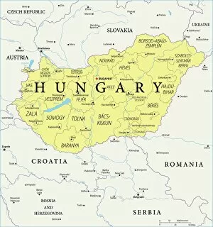 Hungary Premium Framed Print Collection: Map of Hungary - Vector