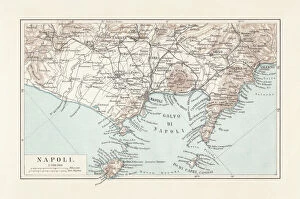 Italy Canvas Print Collection: Map of Naples and surrounding, Campania, Italy, lithograph, published 1897