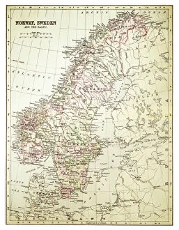 Related Images Greetings Card Collection: Map of Norway and Sweden 1894