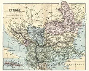 Bulgaria Jigsaw Puzzle Collection: Map of Romania, Serbia, Montenegro, and Bulgaria 19th Century