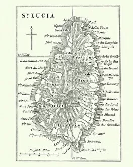 Vintage Cushion Collection: Map of Saint Lucia, 19th Century