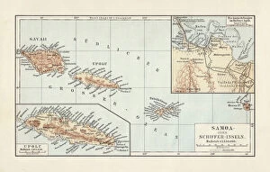 Americas Pillow Collection: Map of Samoan islands: Savai i, Upolu, and Tutuila, lithograph, 1897
