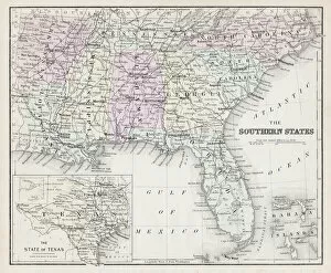 Georgia Premium Framed Print Collection: Map of Southern States USA 1877