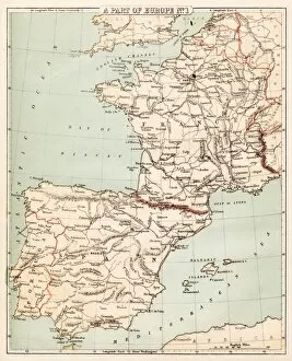 Maps Mouse Mat Collection: Map of Spain and France 1869