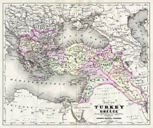 Greece Metal Print Collection: Map of Turkey and Greece 1894
