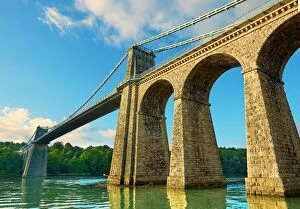 Anglesey Collection: Menai Suspension Bridge, completed in 1826, crossing the Menai Strait between the